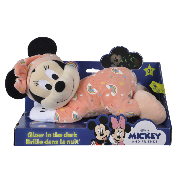  minnie mouse plush glow in dark lying pink 30 cm 